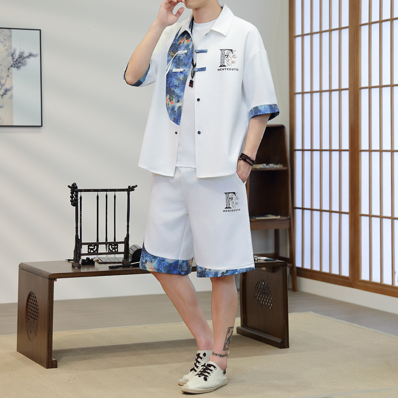 Resort Shirt Floral - Summer Men's 2-Piece Kimono Set with